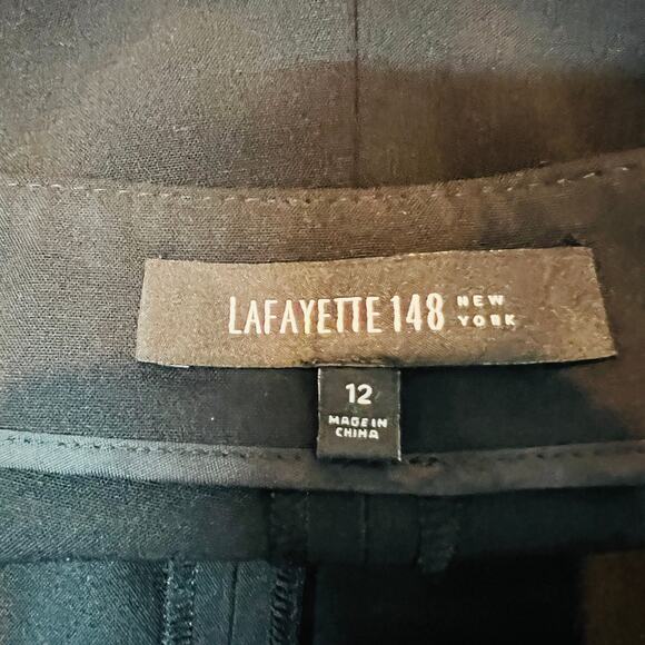 Lafayette 148 New York Chrystie Trouser Straight Pleated Pant Black Career - 12 - Picture 6 of 7